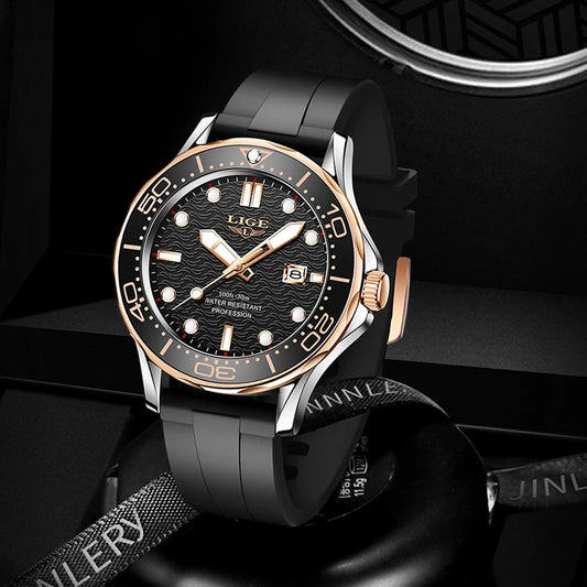 2025 LIGE Men's Business Luxury Dive Watch – Waterproof Chronograph with Date | Stainless Steel Sport Wristwatch + Box