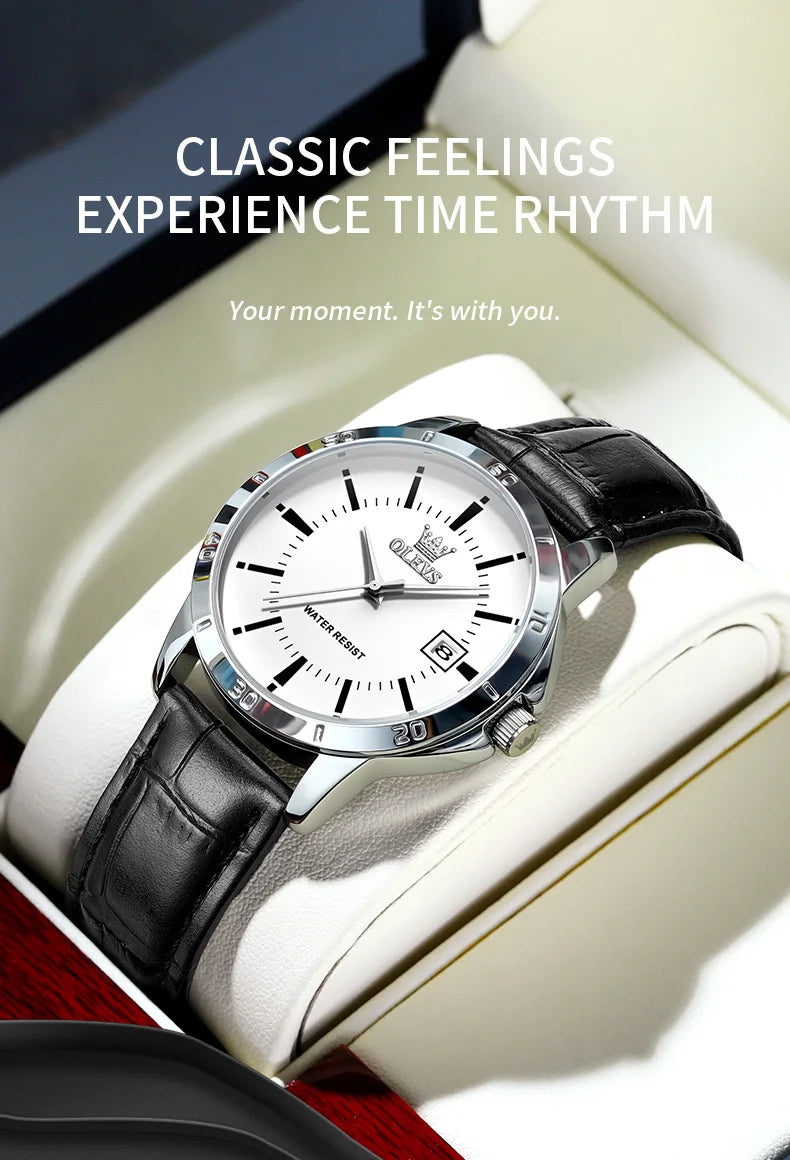 OLEVS Watch Men Fashion Leather Strap Waterproof Quartz Watch for Men Simplicity Calendar Men's Dress Wristwatches Exculsive New