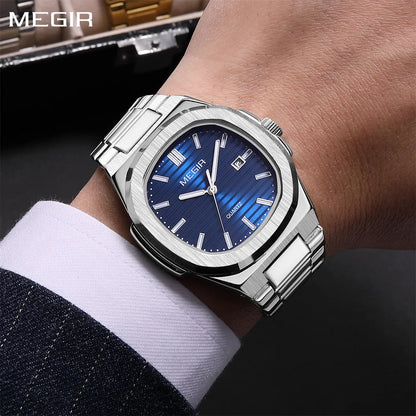 MEGIR Luxury Brand Men Business Watches Waterproof Male Clock Stainless Steel Luminous Quartz Sport Wristwatch Montre Homme 1084