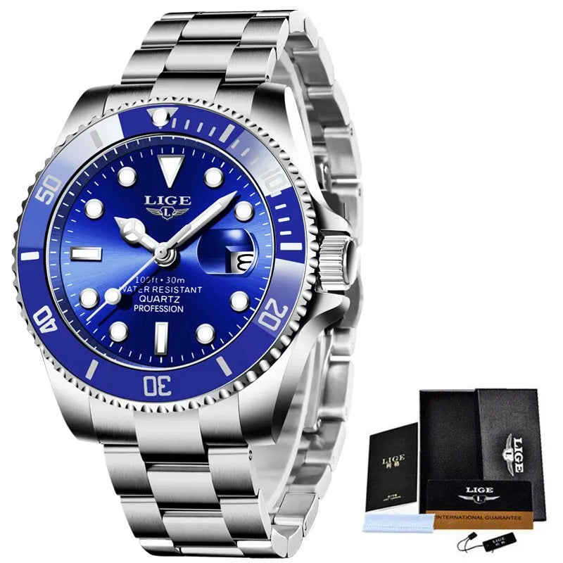 LIGE 30ATM Diver Watch – Luxury Waterproof Quartz Sports Watch for Men