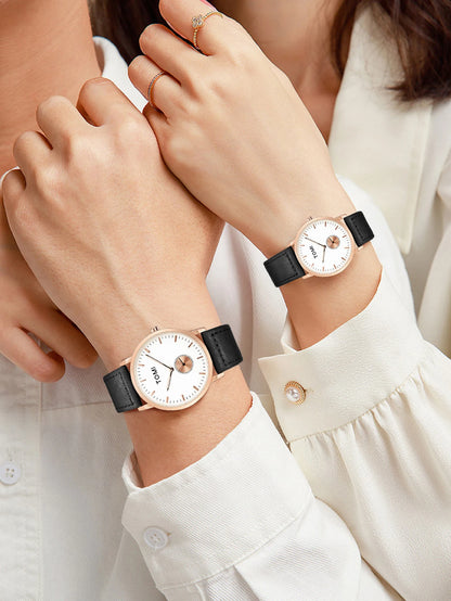 TOMI Classic Simple Couple Quartz Watch Leather Strap Rose Gold Fashion Men's And Women's Watch Casual Business Watch Clock Gift