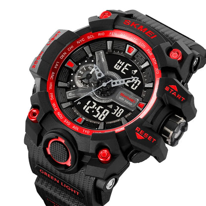 SKMEI Men's Shockproof Military Sports Watch – Dual Time, LED Display, Waterproof, Alarm, Chrono, Big Dial