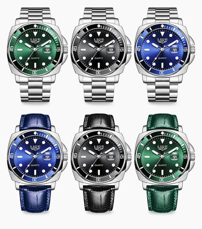 LIGE Men’s Business Military Sports Quartz Watch – Luxury Leather Waterproof Timepiece