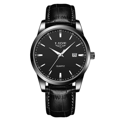 LIGE Men’s Brown Leather Military Sports Quartz Watch – Casual Waterproof Chronograph