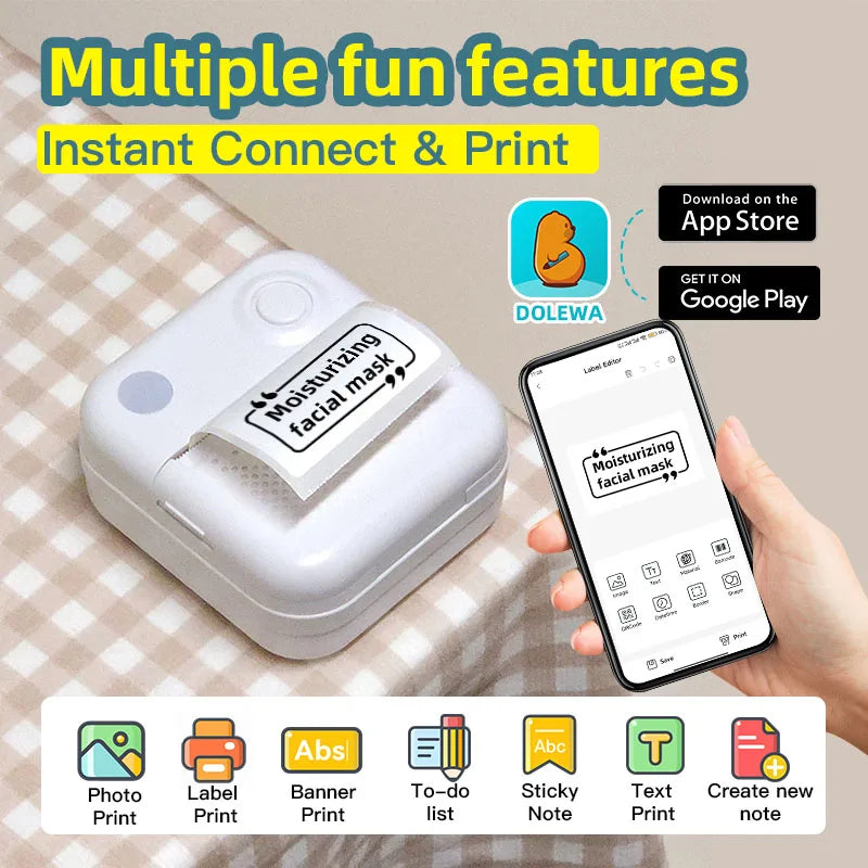 Dolewa D3 Mini Thermal Printer – Labels & Photo Printing
