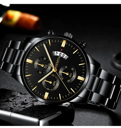 Luxorive SteelLux Business Edition ⌚ – Men's Stainless Steel Quartz Watch with Calendar