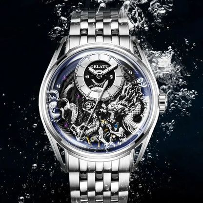 GELATU 6018 Men Watch Luxury Relief Dragon Pattern Watch Original Automatic Mechanical Watch Sapphire Waterproof Men's Watch