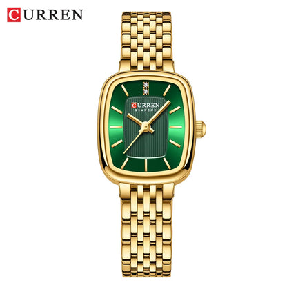 CURREN 9093 Women's Fashion Quartz Watch – Elegant Square Gold Dial with Stainless Steel Strap, Waterproof