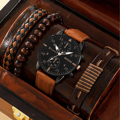 Luxorive Pro Quartet – Men’s 4‑Piece Quartz Watch & Bracelet Set (Business • Fashion • Casual)