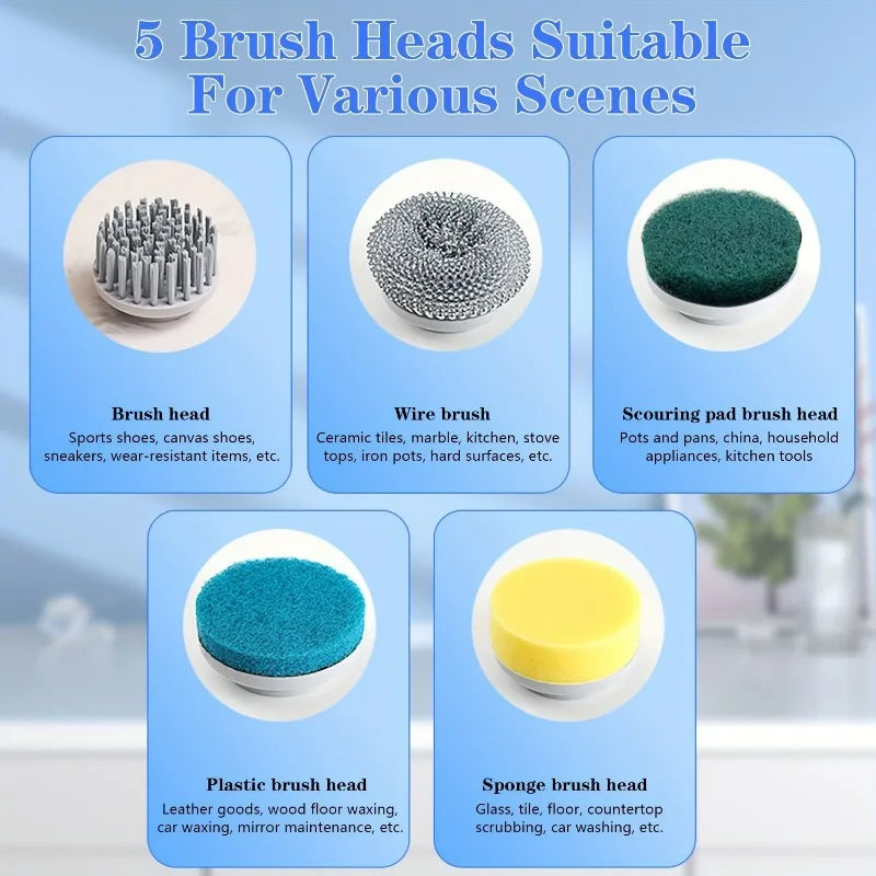 Electric Spin Scrubber – 3-Speed Handheld Shower Brush with 5 Replaceable Heads