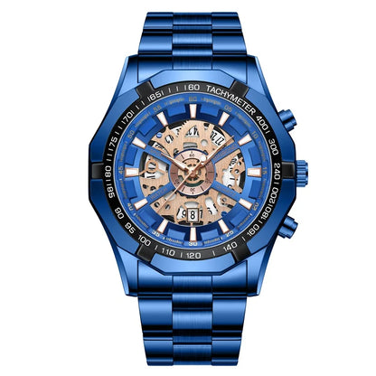 Luxorive BlueCore X – 2025 Luxury Skeleton Steel Watch for Men
