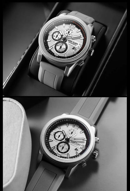 MEGIR 2026 Sport Analog mens watches Fashion Military Silicone Chronograph Quartz Wristwatch reloj de hombre Luminous Hands
