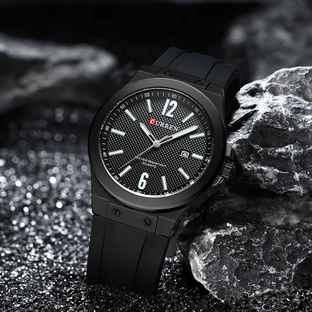 CURREN 8467 Men's Fashion Quartz Watch – Luminous Dial, Date Display, Silicone Strap