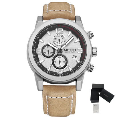 MEGIR Luxury Chronograph Men's Sport Watches Leather Strap Quartz Wristwatch Luminous Casual Male Clock Relogio Masculino 2026