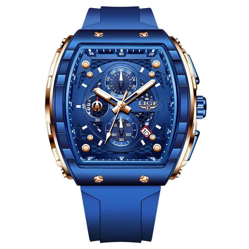 LIGE Luxury Square Chronograph — a bold statement timepiece designed for men who appreciate modern luxury in a unique square profile.