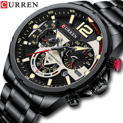 CURREN Men’s Fashion Quartz Sport Watch – Stainless Steel Chronograph with Luminous Dial