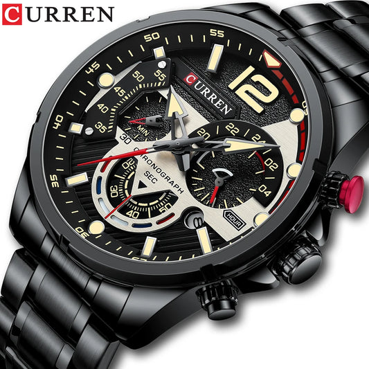 CURREN Men’s Fashion Quartz Sport Watch – Stainless Steel Chronograph with Luminous Dial