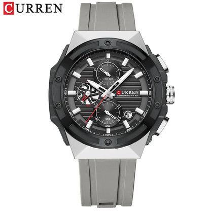 CURREN Multifunctional Sports Chronograph Quartz Watch – Silicone Strap with Luminous Hands