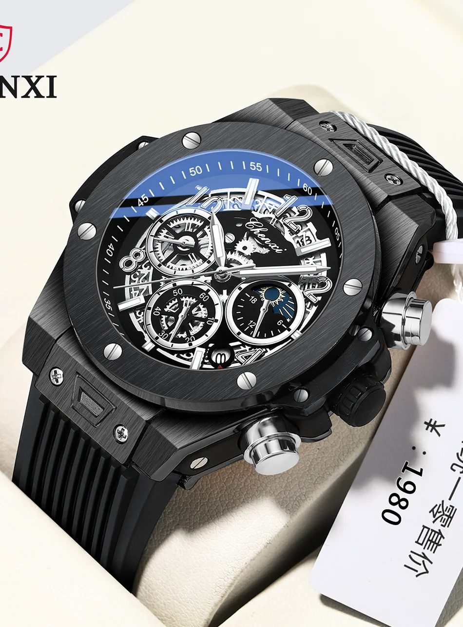 Luxorive StarryEdge – Silicone Military Moon-Phase Chrono Watch