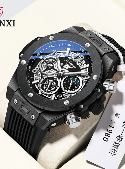 Luxorive StarryEdge – Silicone Military Moon-Phase Chrono Watch
