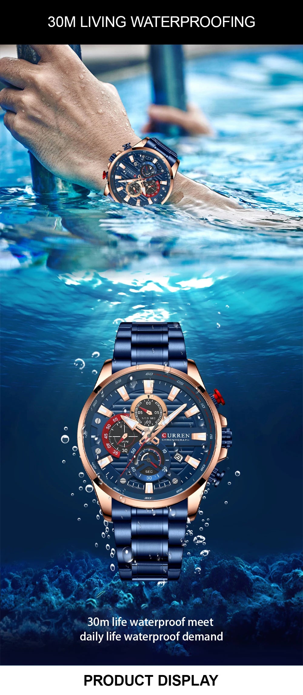 CURREN Men’s Sports Casual Quartz Watch – Stainless Steel Chronograph with Auto Date