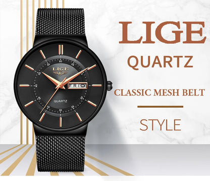 LIGE 2024 Ultra Thin Quartz Watch – Sleek, modern, and designed for men who appreciate minimalist elegance with sporty performance.