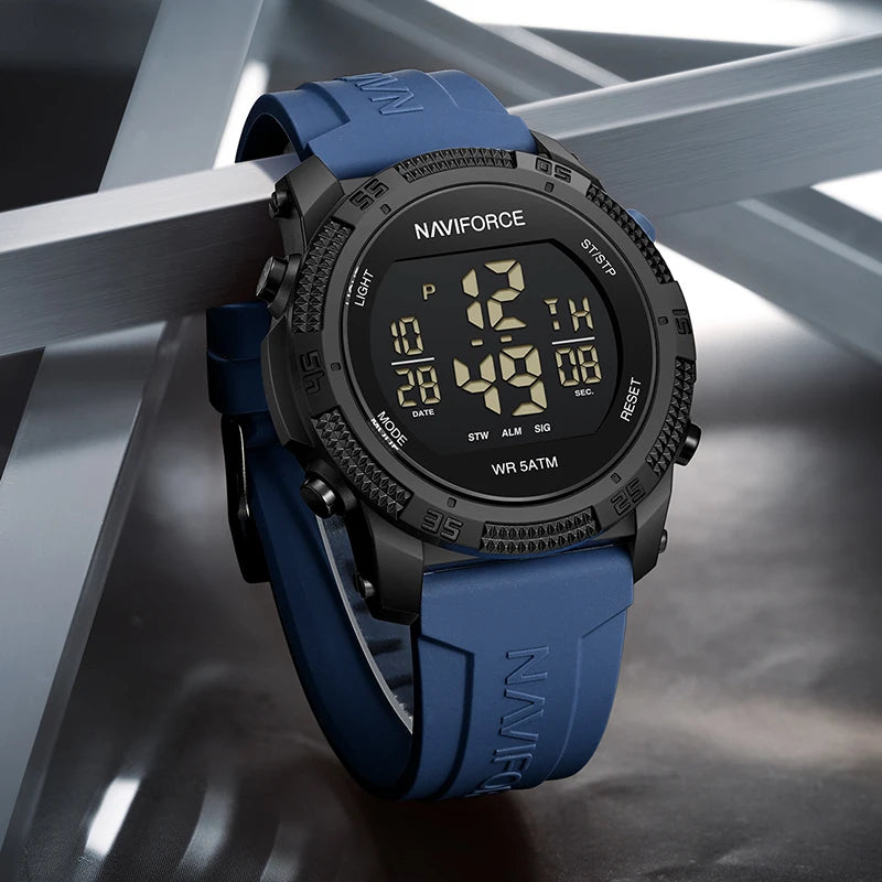 NAVIFORCE Men's Fashion LCD Digital Wristwatch 50m Waterproof Sports Silicone Strap Watches for Man Casual Electronic Male Clock