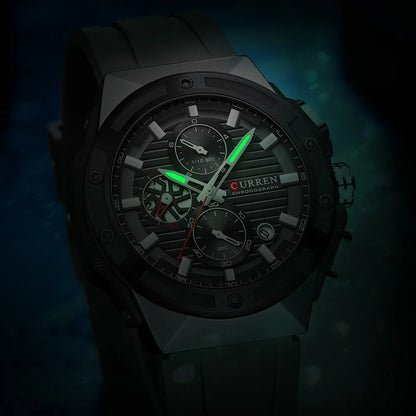 CURREN Multifunctional Sports Chronograph Quartz Watch – Silicone Strap with Luminous Hands