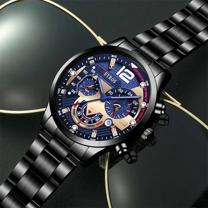Luxorive LumaSteel Chrono – Men's Luxury Quartz Watch with Calendar & Luminous Display