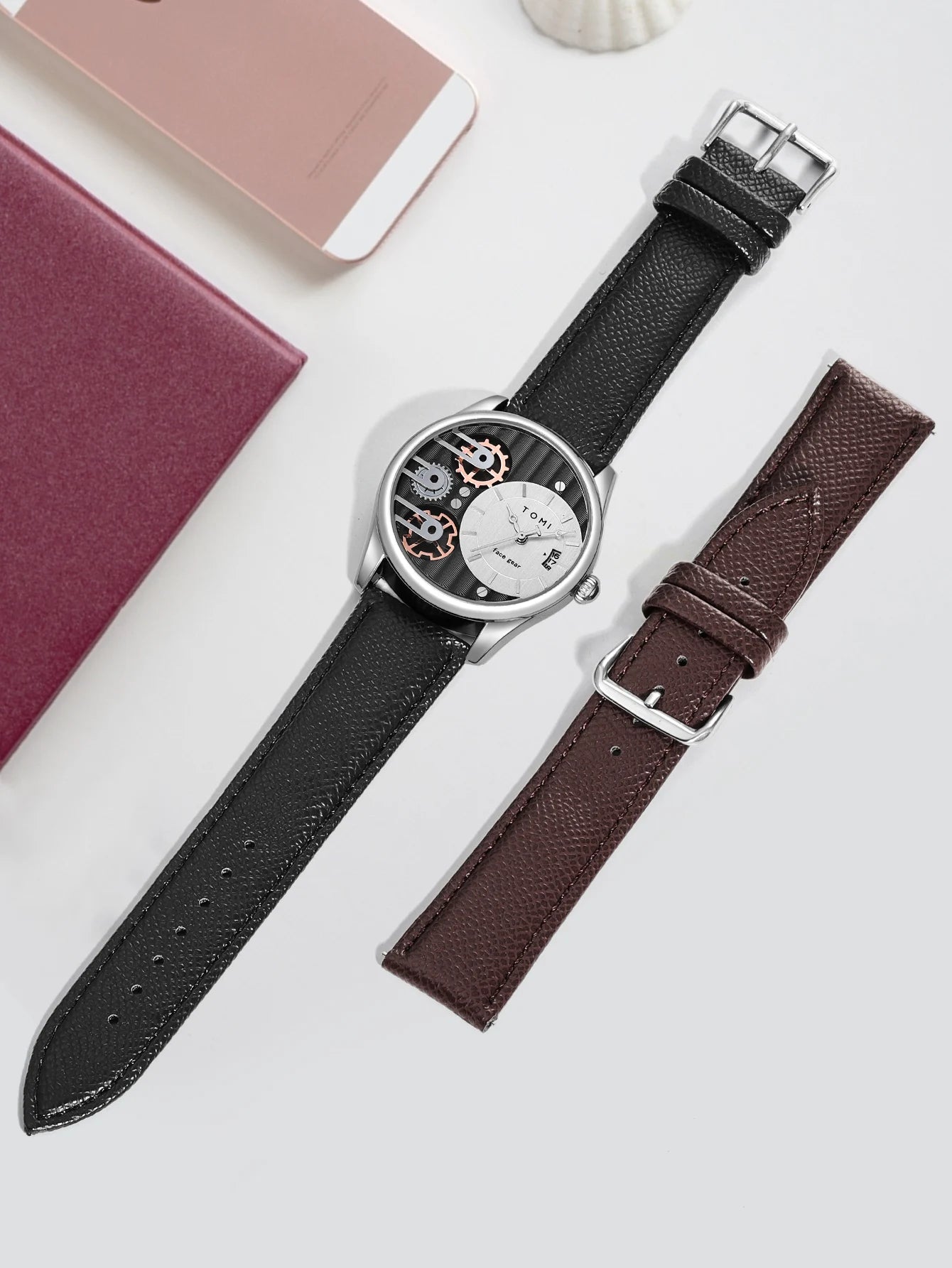 TOMI Men's Gift Box Combination Set Watch Luxury and Simple Business Detachable Strap Quartz Watch Men's Watch Festival Gift