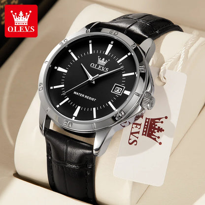 OLEVS Watch Men Fashion Leather Strap Waterproof Quartz Watch for Men Simplicity Calendar Men's Dress Wristwatches Exculsive New