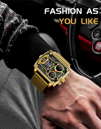 LIGE Luxury Men’s Square Watch – FOXBOX Fashion Casual Sports Waterproof Double Display