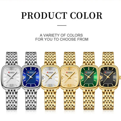 CURREN 9093 Women's Fashion Quartz Watch – Elegant Square Gold Dial with Stainless Steel Strap, Waterproof