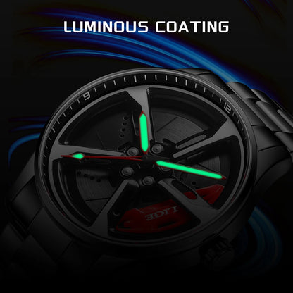 LIGE New Sports 3d Xiaomi Car Wheel Watch Fashionable Rotating Dial Stainless Steel Strap Waterproof Quartz Watches reloj hombre