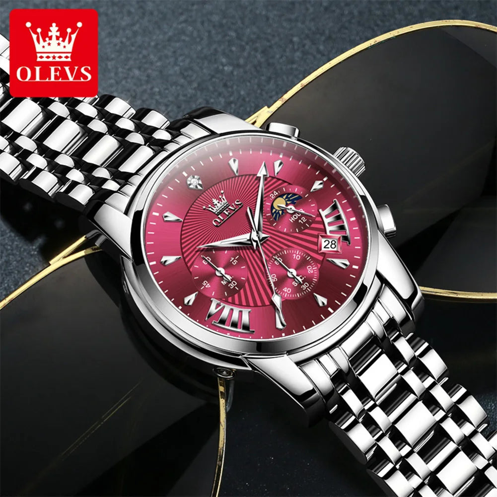 OLEVS 2892 Men Watch Original Quartz Watch Luxury Brand Waterproof Luminous Chronograph Classic Business Moon Phase Men Watch