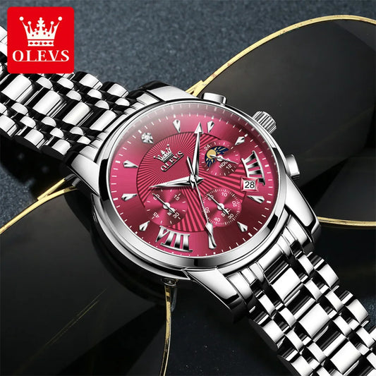 OLEVS 2892 Men Watch Original Quartz Watch Luxury Brand Waterproof Luminous Chronograph Classic Business Moon Phase Men Watch