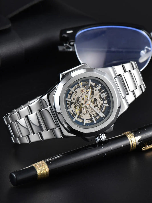 Luxorive ShadowCore – Skeleton Steel Automatic Watch