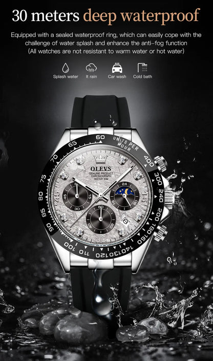 OLEVS Luxury Men's Watches Waterproof Original Quartz Man Watch Moon Phase Watch for Men Chronograph Wrist Watch Luminous Clock