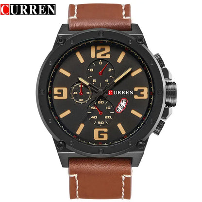 CURREN 8230 Men's Quartz Chronograph Watch – Fashion Outdoor Wristwatch with Brown & Black Leather Strap