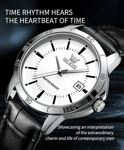 OLEVS Watch Men Fashion Leather Strap Waterproof Quartz Watch for Men Simplicity Calendar Men's Dress Wristwatches Exculsive New