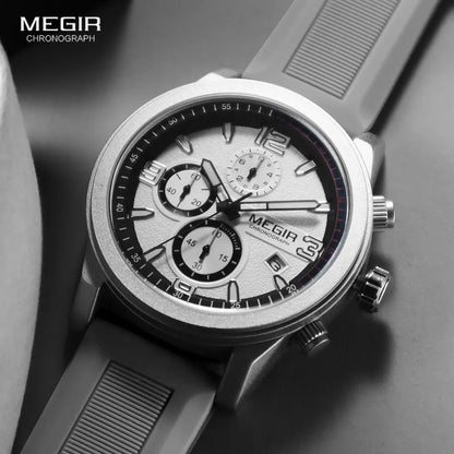 MEGIR 2026 Sport Analog mens watches Fashion Military Silicone Chronograph Quartz Wristwatch reloj de hombre Luminous Hands