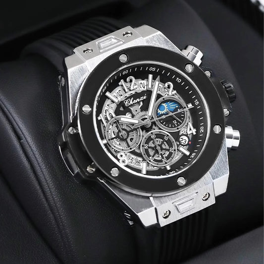 Luxorive StarryEdge – Silicone Military Moon-Phase Chrono Watch