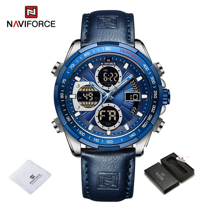 2025 NAVIFORCE Sport Watches for Men Strong Luminous Dual Display Waterproof Quartz Genuine Leather Wristwatch Relogio Masculino
