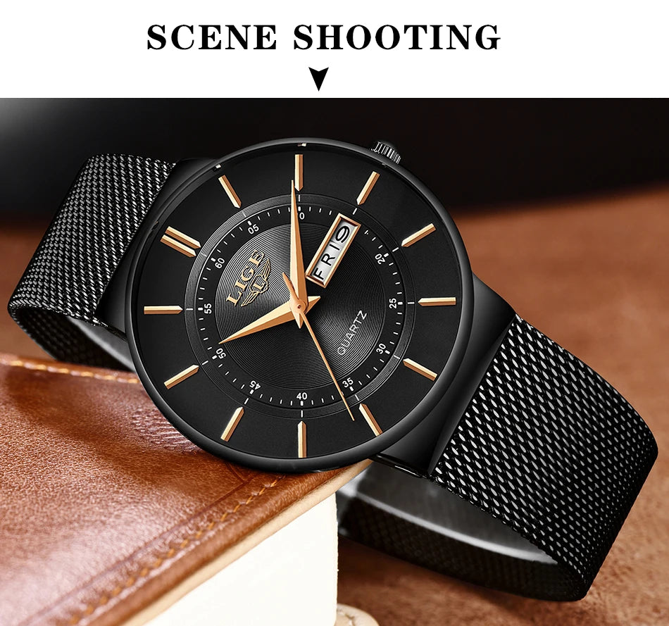 LIGE 2024 Ultra Thin Quartz Watch – Sleek, modern, and designed for men who appreciate minimalist elegance with sporty performance.