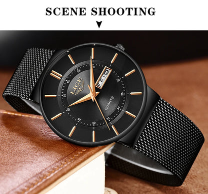 LIGE 2024 Ultra Thin Quartz Watch – Sleek, modern, and designed for men who appreciate minimalist elegance with sporty performance.