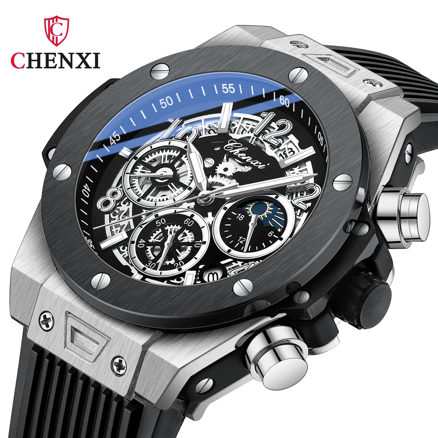 Luxorive StarryEdge – Silicone Military Moon-Phase Chrono Watch