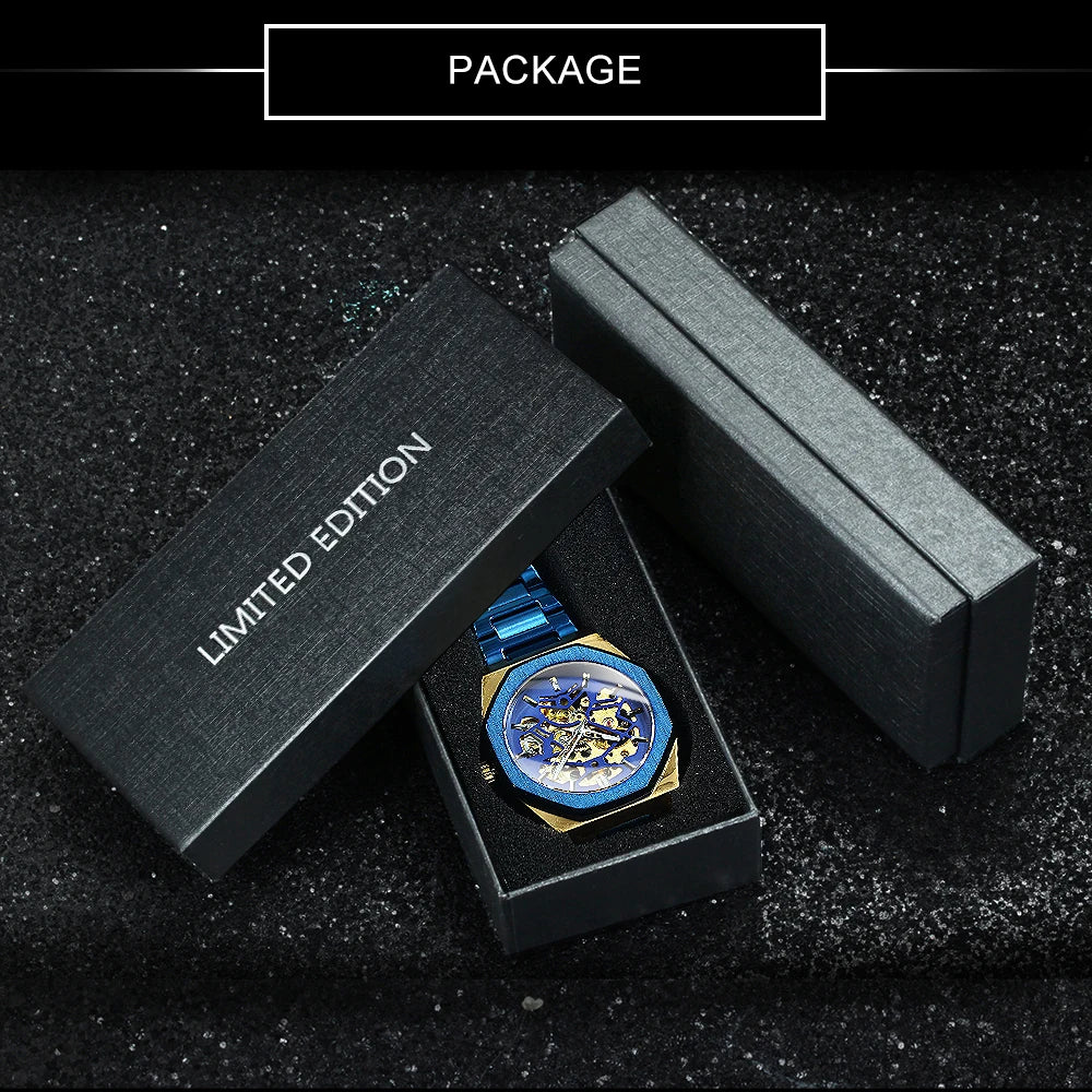 Luxorive  WINNER Luxury Skeleton Watch – Men's Automatic Mechanical in Black & Gold