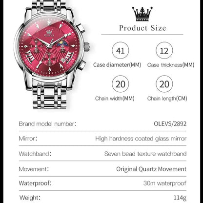 OLEVS 2892 Men Watch Original Quartz Watch Luxury Brand Waterproof Luminous Chronograph Classic Business Moon Phase Men Watch