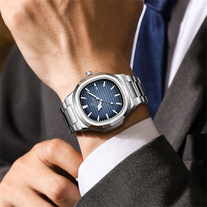 PENGAGAR Luxury Watch Business 50 ATM Waterproof Male Clock Luminous Date Stainless Steel Square Quartz Men Watches reloj hombre