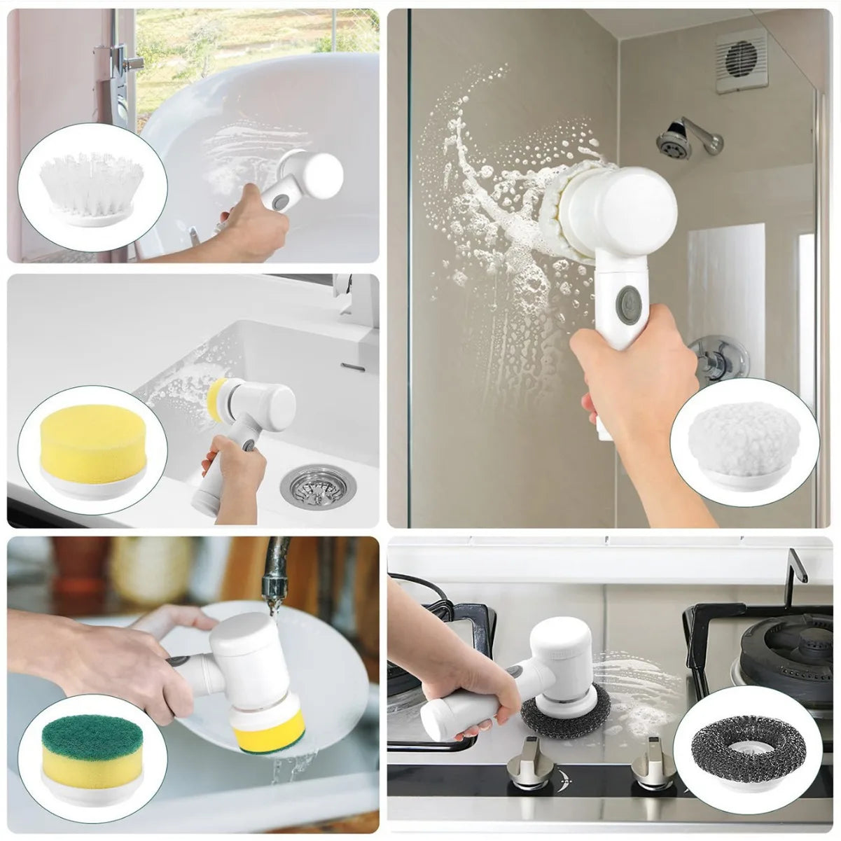 5-in-1 Electric Spin Scrubber – Bathroom & Kitchen Cleaning Brush